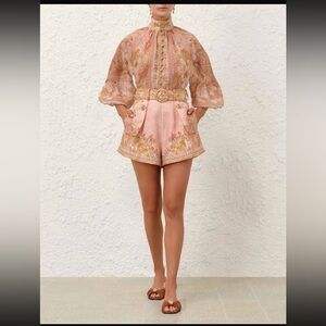 Zimmermann Pink and Gold High Waist Women's Shorts size AU 2